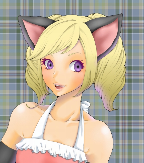 bare_shoulders, blonde_hair, blush, drill_hair, otama, purple_eyes, shoulders, violet_eyes