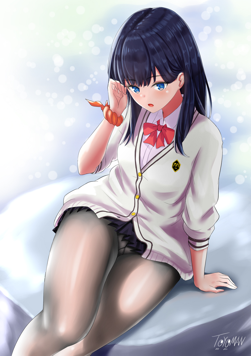 1girl, arm_support, black_legwear, blue_eyes, gusset, legs, nanako_(1475647493), pantyhose