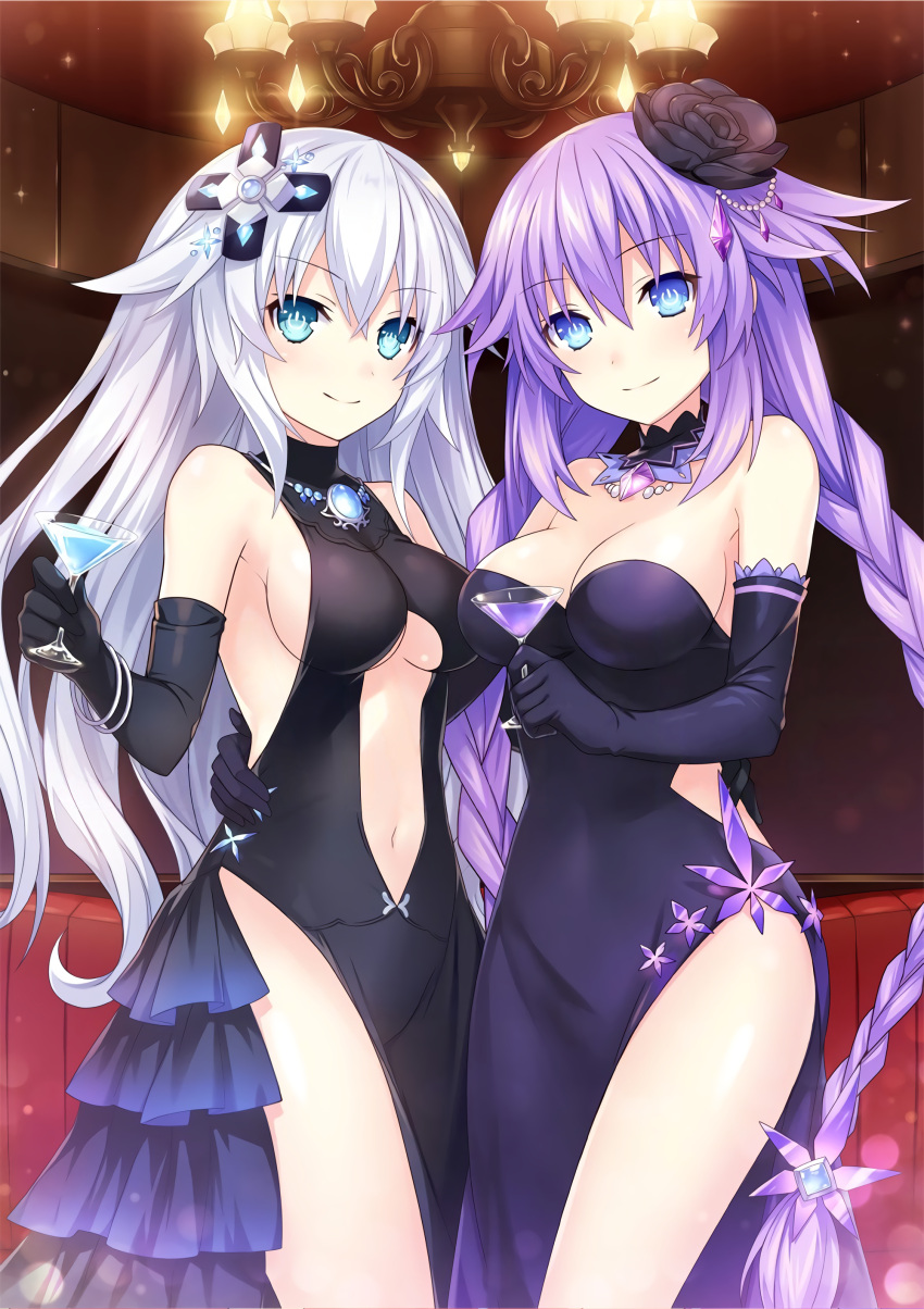 absurdres, aqua_eyes, artist_request, bare_shoulders, black_heart, blue_eyes, braid, brave_neptune