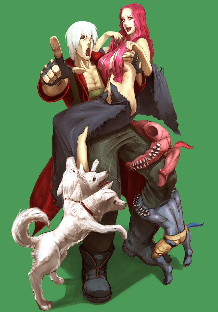 agni, agni_(devil_may_cry), animal, bad_id, boots, breast_grab, breast_squeeze, breasts