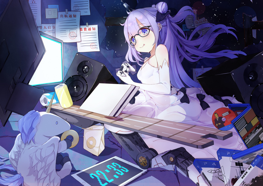 1girl, 999kun, azur_lane, bangs, blue_eyes, can, cd, cd_case