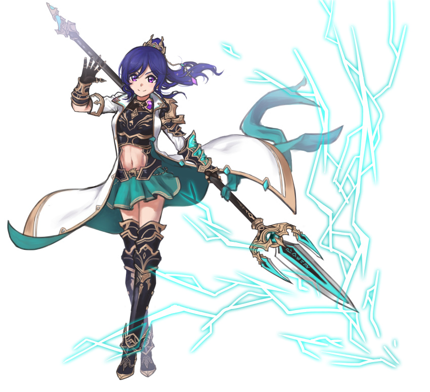 1girl, absurdres, armored_boots, black_crop_top, black_footwear, black_gloves, blue_hair, boots