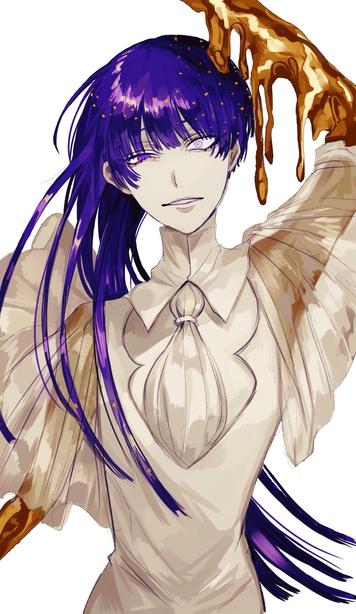 1other, androgynous, asymmetrical_hair, bangs, blue_eyes, blue_hair, blunt_bangs, crazy_eyes