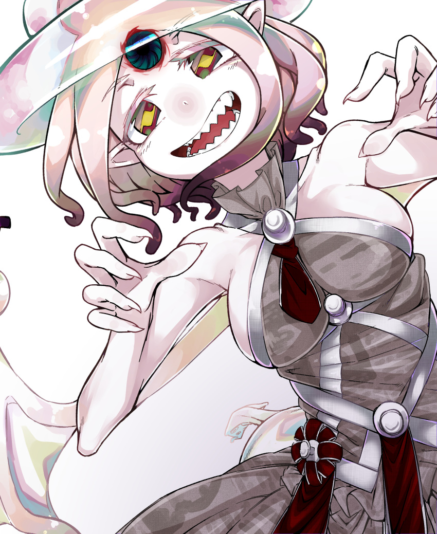 1girl, armpits, bare_shoulders, breasts, cowboy_shot, demon_girl, demon_wings, headgear