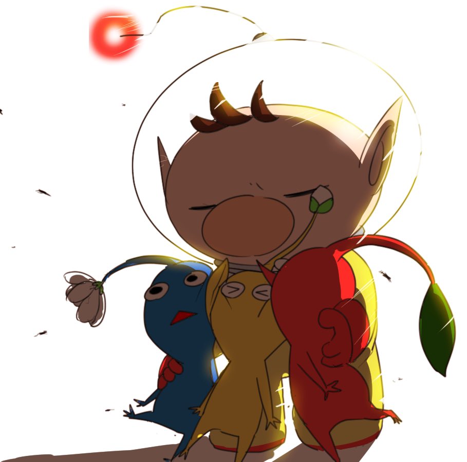 1boy, 3others, brown_hair, frisbee_(frisbee_aop), gloves, helmet, hug, nintendo, nintendo_ead, olimar, pikmin_(creature), pikmin_(series), pointy_ears, sad, spoilers, super_smash_bros., super_smash_bros._ultimate, tears