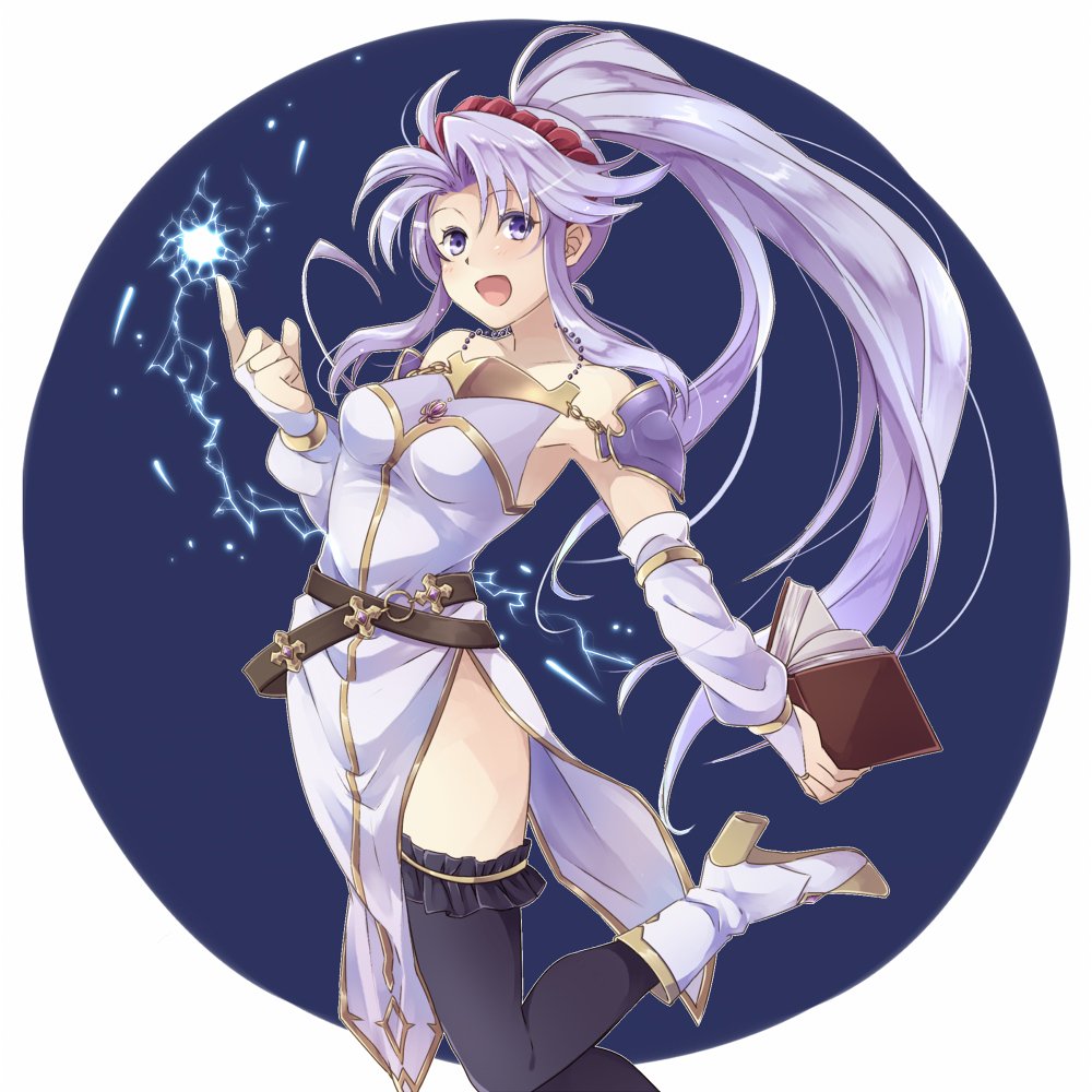 1girl, black_legwear, book, bridal_gauntlets, dress, eyebrows_visible_through_hair, fire_emblem, fire_emblem:_seisen_no_keifu