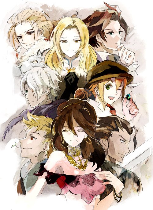 alfyn_(octopath_traveler), artist_request, blonde_hair, bracelet, braided_ponytail, cloak, cyrus_(octopath_traveler), fringe_trim