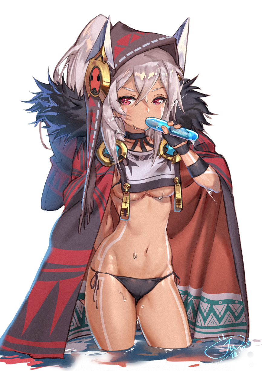 1girl, arm_behind_back, azur_lane, bangs, bikini, bikini_bottom, bodypaint, breasts