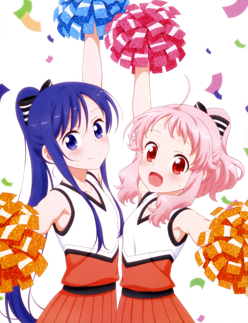 2girls, :d, absurdres, ahoge, anima_yell!, arima_hizume, arm_up, artist_request