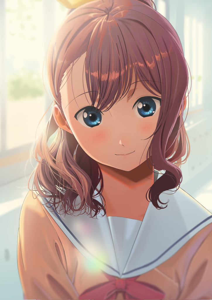 1girl, asymmetrical_bangs, bang_dream!, bang_dream!_girls_band_party!, bangs, blue_eyes, blurry, blush