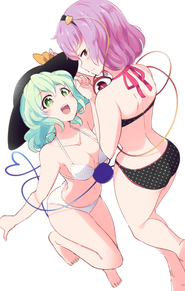 2girls, aho, back, bare_arms, bare_legs, bare_shoulders, barefoot, bikini