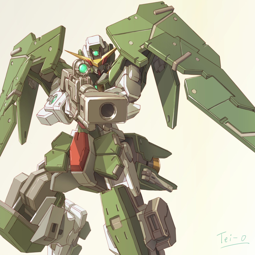 aiming, aiming_at_viewer, armor, artist_name, commentary, gun, gundam, gundam_00