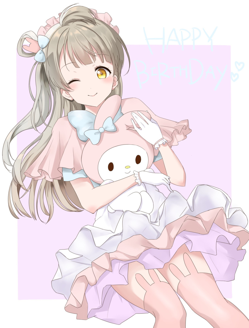 2girls, ;), animal_band_legwear, bangs, blue_bow, blush, bow, commentary_request
