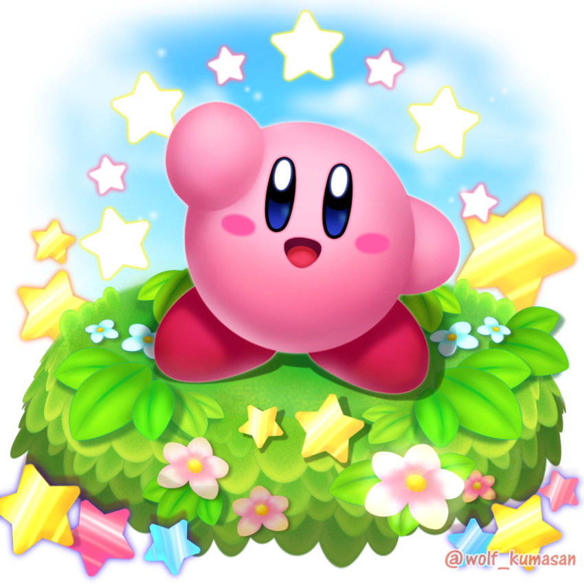 1other, blue_eyes, blush_stickers, bright_background, commentary_request, flower, gradient, gradient_background