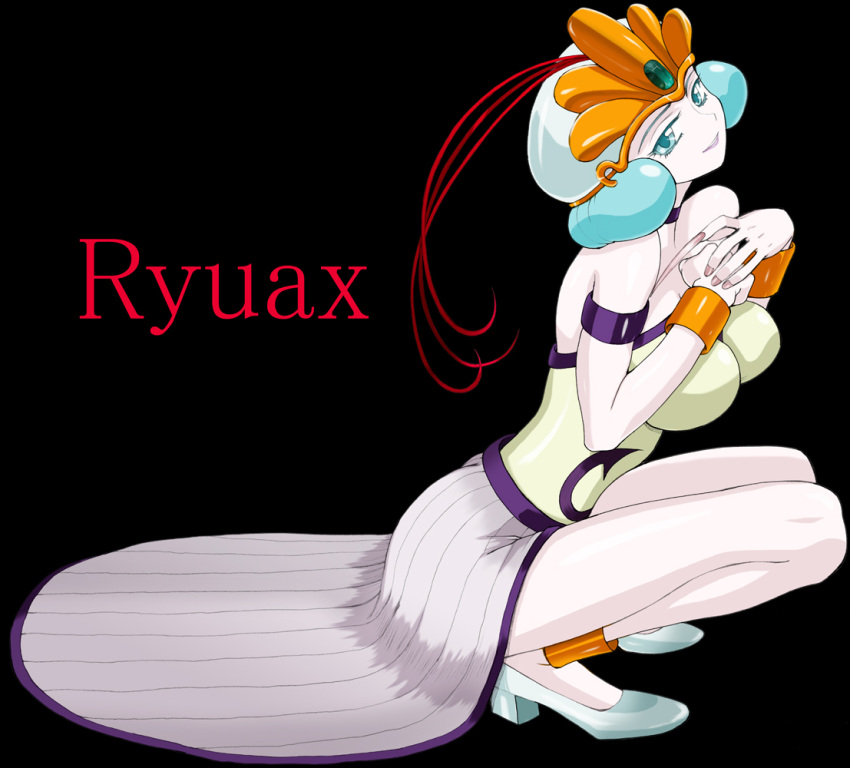 1girl, bishoujo_senshi_sailor_moon, black_background, blue_eyes, blue_hair, breasts, character_name, cleavage