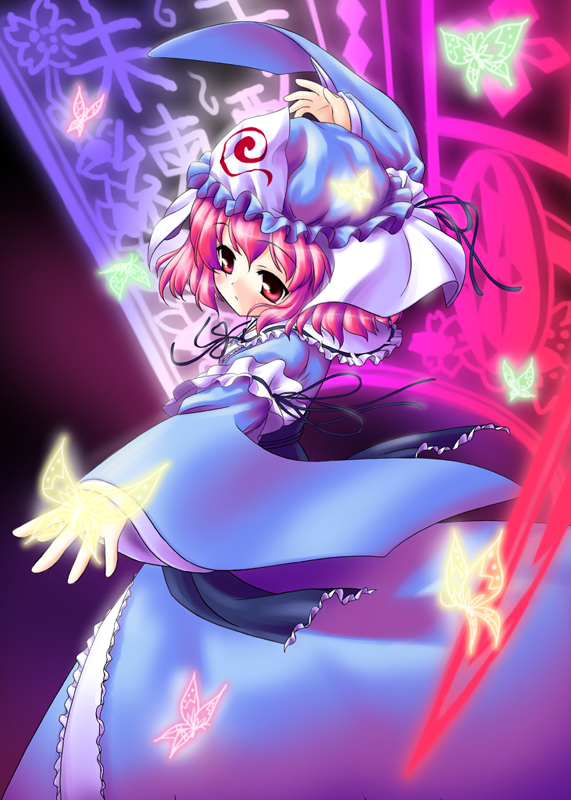 butterflies, hat, hoshie, japanese_clothes, kimono, pink_hair, ribbon, ribbons