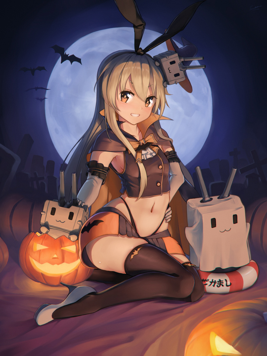 1girl, :3, alternate_costume, bangs, bat, black_panties, blonde_hair, blush