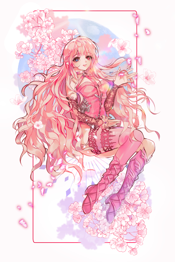 1girl, artist_name, bangs, boots, braid, breasts, curly_hair, day