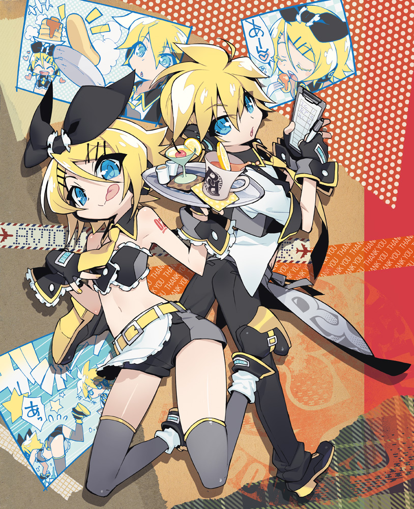 1boy, 1girl, akatsuki_gomoku, apron, arm_tattoo, bare_shoulders, belt, black_bow