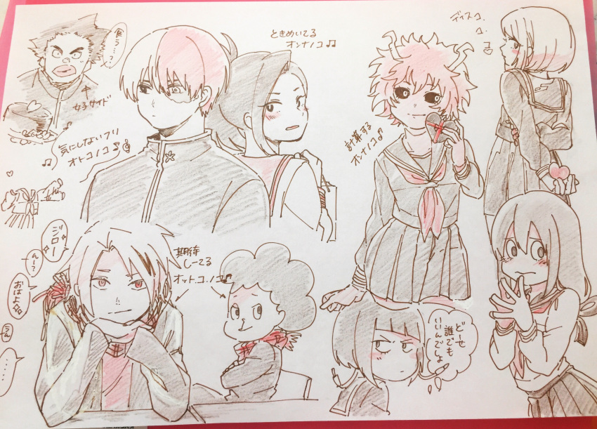 4boys, 6+girls, absurdres, alternate_costume, angry, ashido_mina, asui_tsuyu, back-to-back
