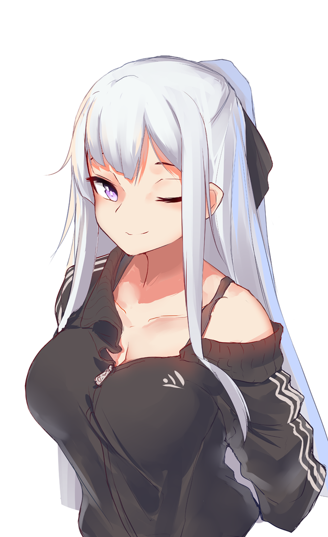1girl, adidas, ak-12_(girls_frontline), casual, girls_frontline, hair_ribbon, inniyik, looking_at_viewer