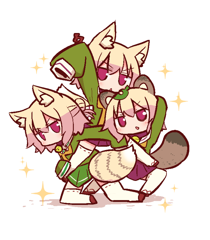 3girls, animal_ear_fluff, animal_ears, bangs, blonde_hair, blush, eyebrows_visible_through_hair, fox_ears