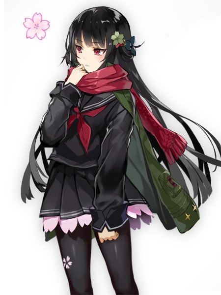 1girl, 6688km, bangs, black_hair, black_legwear, black_sailor_collar, black_serafuku, black_shirt