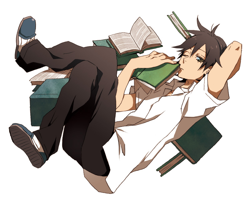 book, brown_hair, kudou_jun, male, sayonara_zetsubou_sensei, sena_(mineruba), sena_(pixiv), shoes