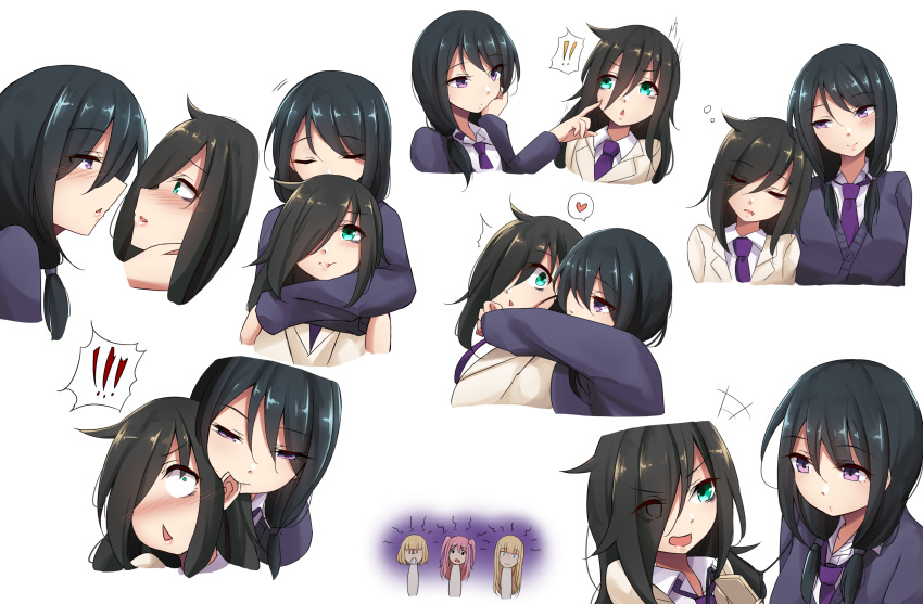!, /\/\/\, 5girls, :t, aura, bags_under_eyes, biting, black_hair