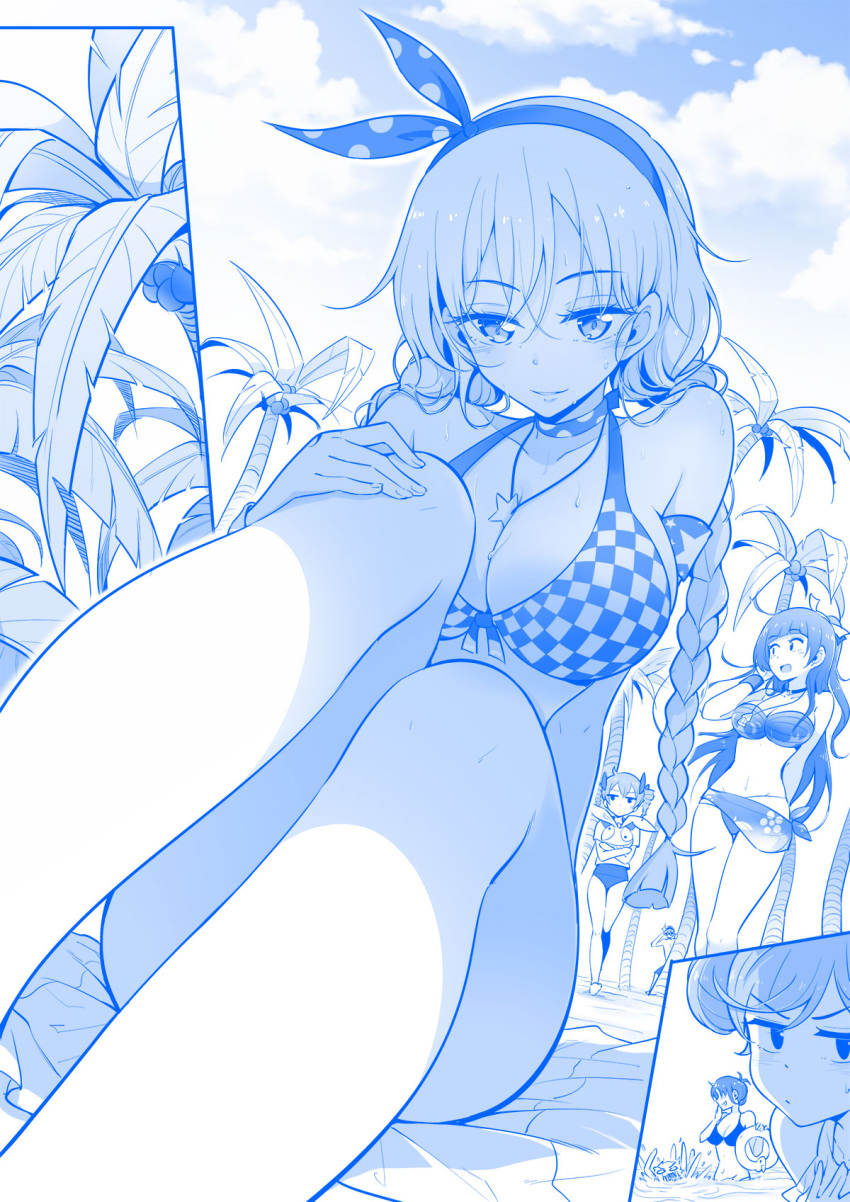 6+girls, bangs, beach, between_breasts, bikini, blunt_bangs, braid, breasts