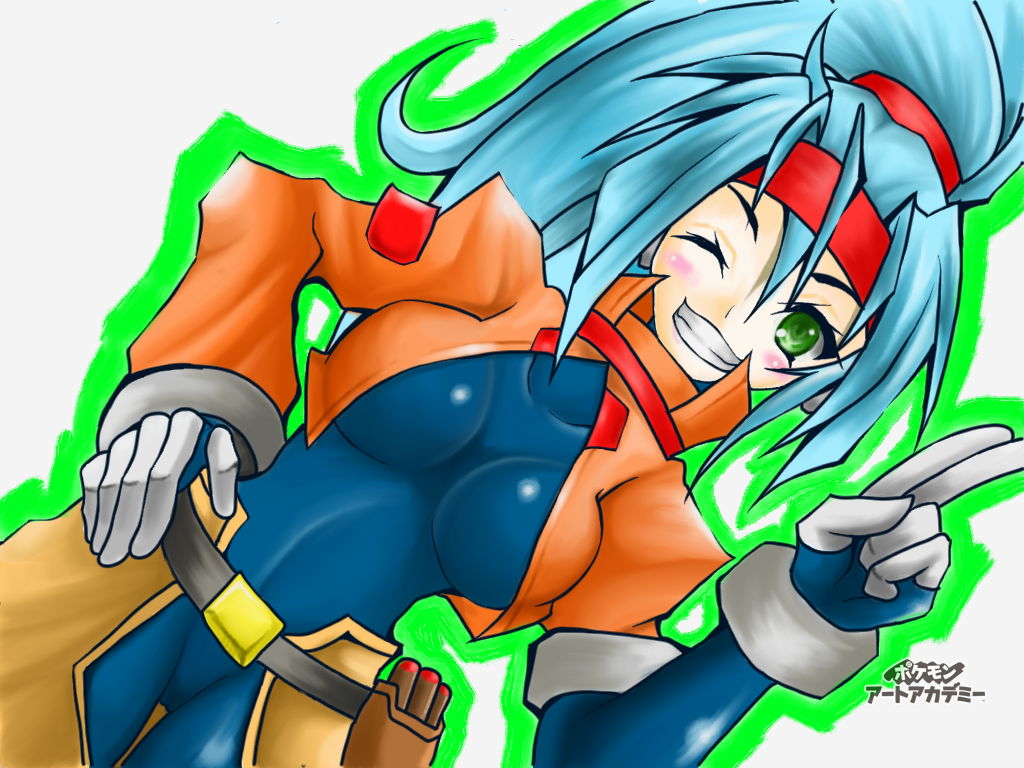 1girl, ashe_(rockman), blue_hair, blush, bodysuit, breasts, cowboy_shot, cropped_jacket