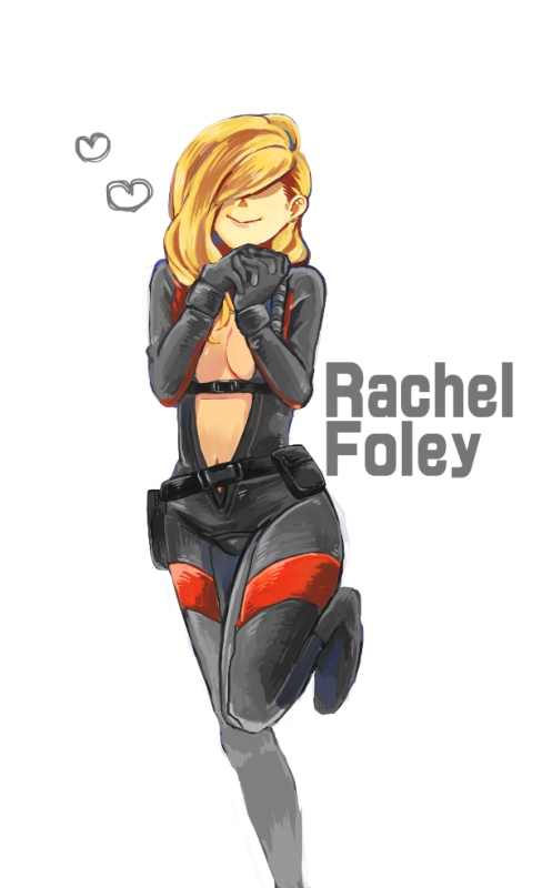 1girl, blonde_hair, bodysuit, breasts, cleavage, commentary_request, gloves, hair_over_eyes