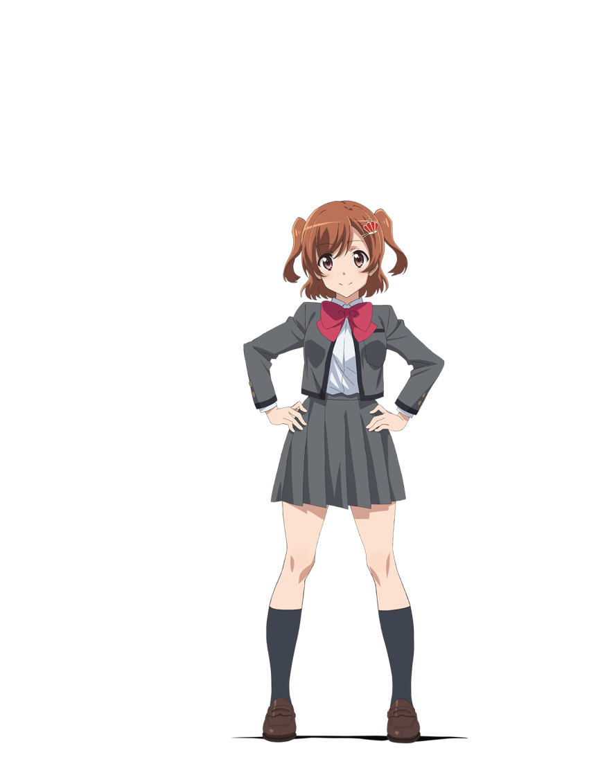 1girl, aijou_karen, black_legwear, blush, body_blush, bow, bowtie, breast_pocket
