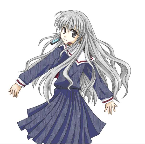 animated_gif, blonde_hair, blue_hair, brown_eyes, from_behind, gif, gradient_hair, long_hair