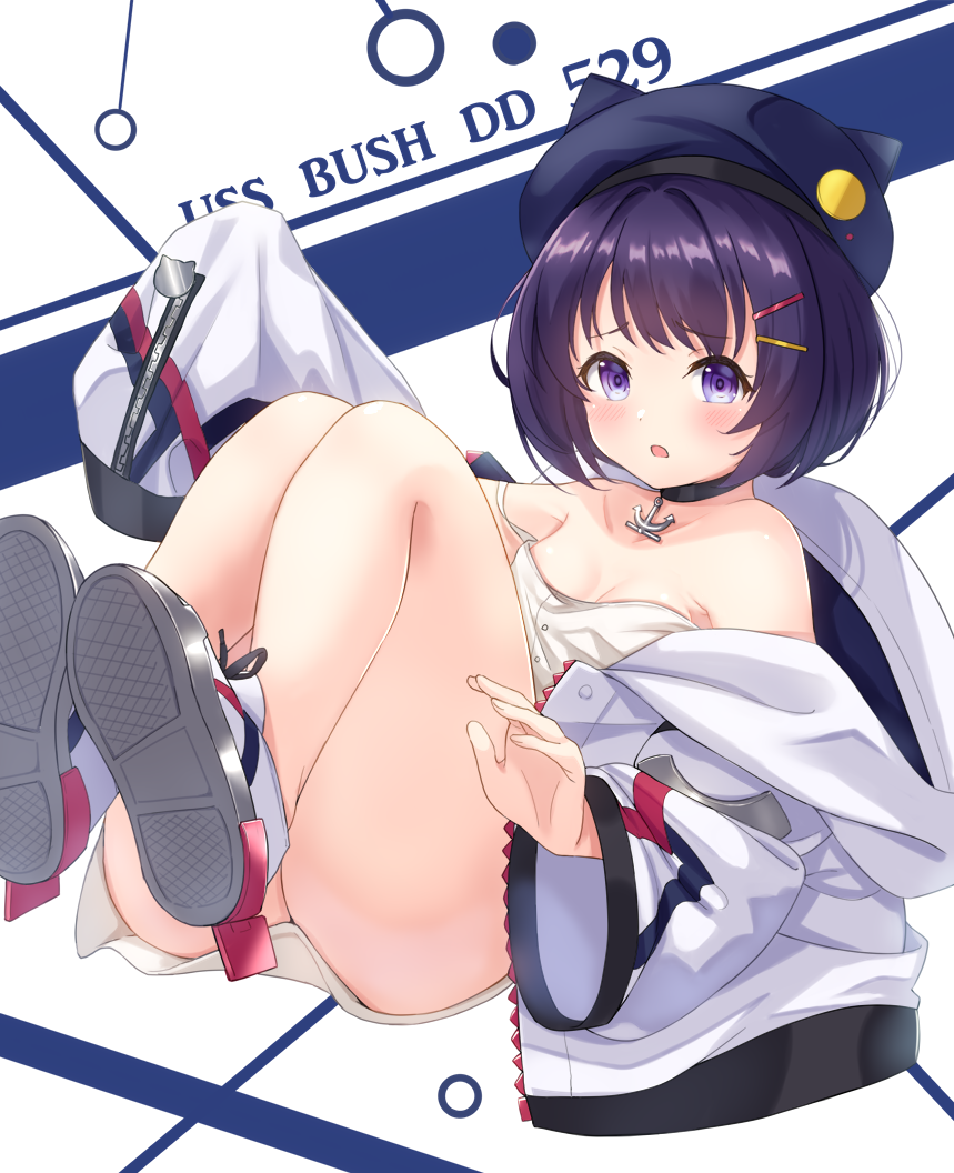 1girl, anchor_choker, animal_ears, animal_hat, ass, azur_lane, bare_shoulders, beret