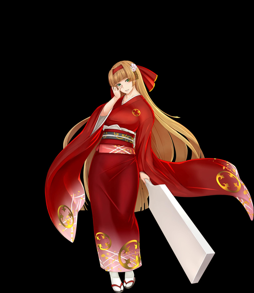 1girl, black_background, brown_hair, full_body, highres, japanese_clothes, kimono, long_hair