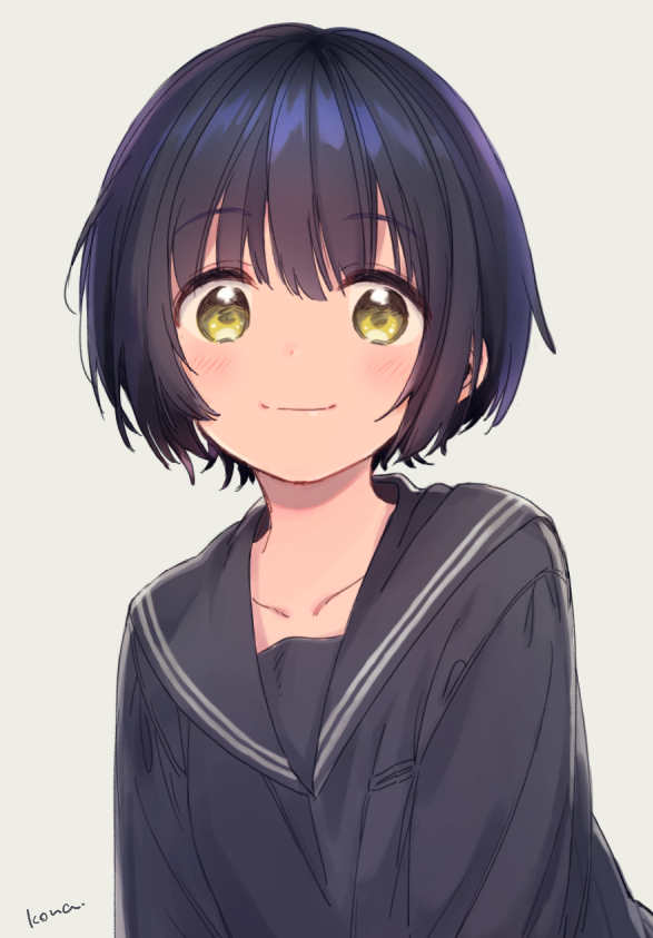 1girl, bangs, black_sailor_collar, black_shirt, blush, closed_mouth, collarbone, commentary_request