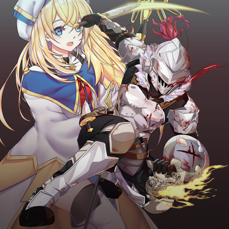 1boy, 1girl, armor, armored_boots, blonde_hair, blood, blue_eyes, boots
