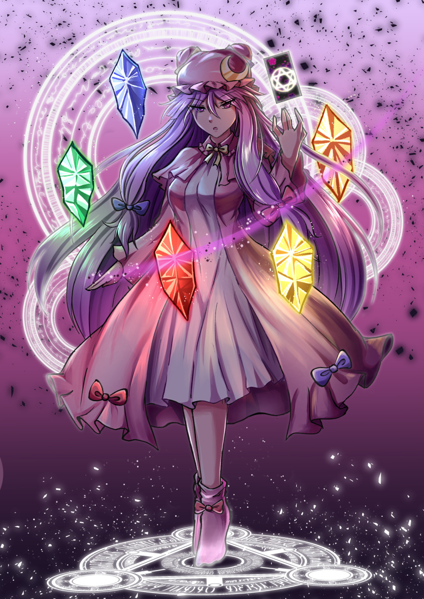 1girl, blue_bow, bow, breasts, crescent, crescent_moon_pin, darkness, eyebrows_visible_through_hair