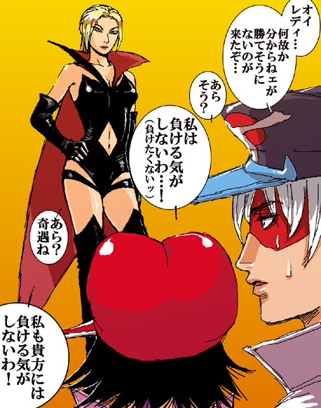 1boy, 2girls, cosplay, dante_(devil_may_cry), devil_may_cry, doronjo, doronjo_(cosplay), kaminari_ai