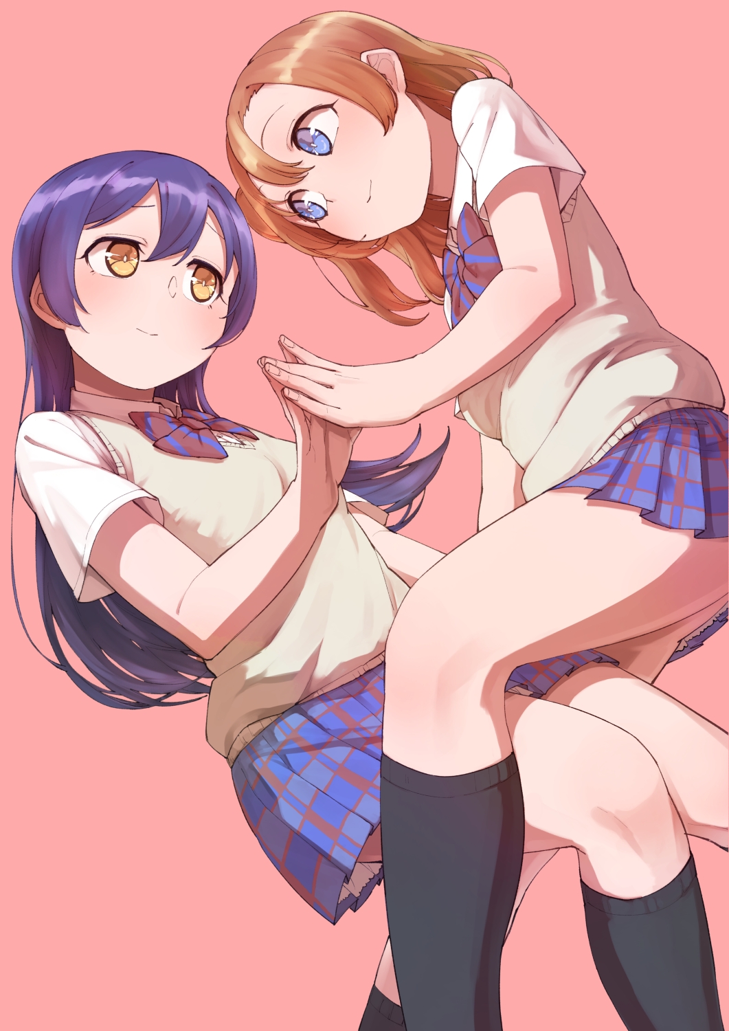 2boys, 2girls, bangs, blue_eyes, blue_hair, blush, bow, bowtie