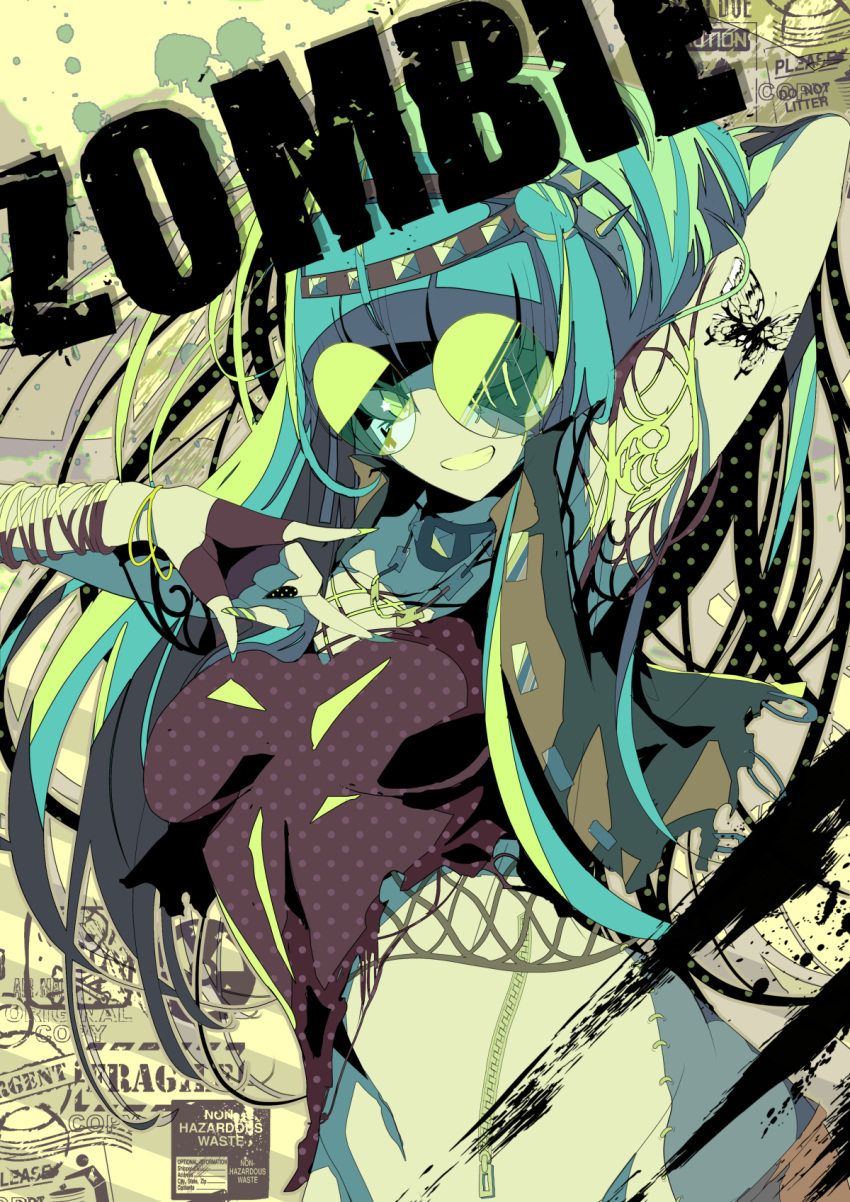 1girl, aqua_hair, bangs, berryverrine, blue_hair, breasts, bug, butterfly