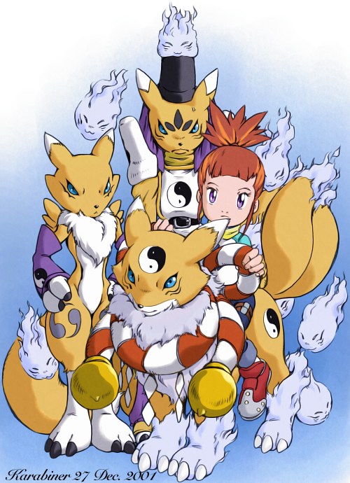 digimon_tamers, karabiner, kyuubimon, makino_ruki, renamon, taomon, yin_yang