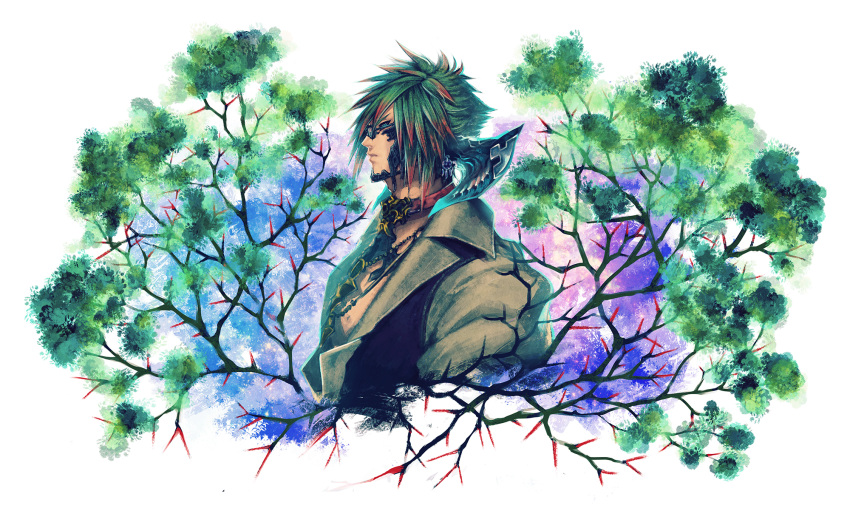 1boy, au_ra, brown_jacket, clutch2130, final_fantasy, final_fantasy_xiv, glasses, green_eyes