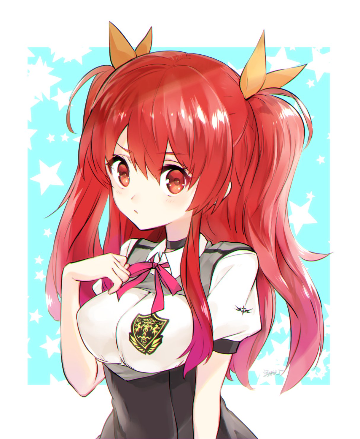 1girl, breasts, hair_ribbon, highres, large_breasts, long_hair, looking_at_viewer, rakudai_kishi_no_cavalry