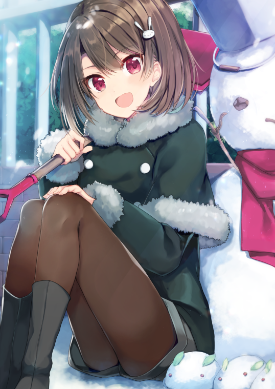 1girl, :d, ameshizuku_natsuki, bangs, black_footwear, blush, boots, brown_hair