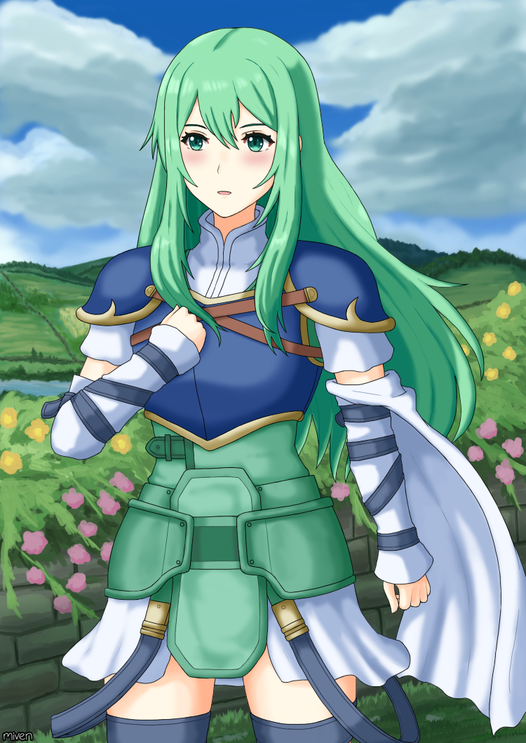 1girl, fire_emblem, fire_emblem:_akatsuki_no_megami, fire_emblem:_souen_no_kiseki, green_hair, long_hair, miven, nephenee