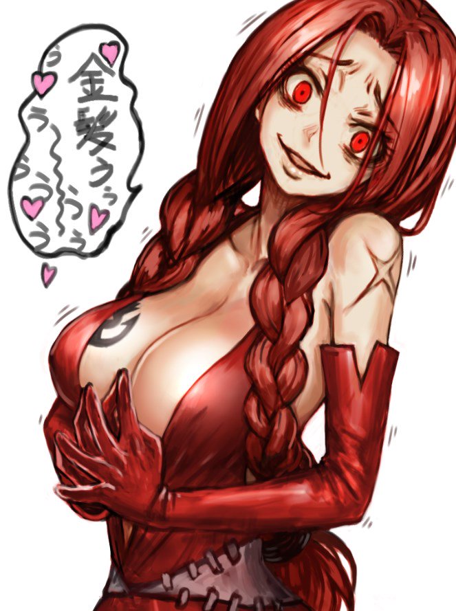 1girl, braid, breast_tattoo, breasts, burunuu_(bullnukko), cleavage, collarbone, commentary_request
