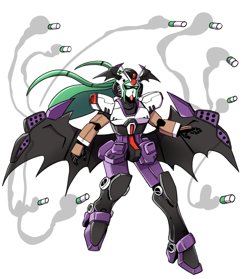 1girl, bat_wings, deathscythe, demon_wings, green_eyes, green_hair, killer, long_hair