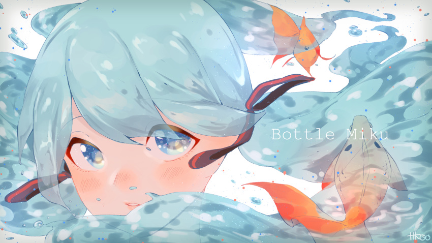 1girl, aqua_eyes, aqua_hair, black_bow, blush, bottle_miku, bow, character_name